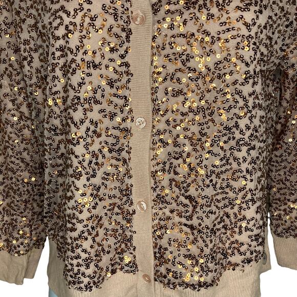 American Eagle Womens Rose Gold Sequin Cardigan Sweater Button Front Size Medium - Picture 6 of 16